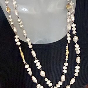 Vintage Cultured faux Pearls & Gold Beads Double Strand 14” Necklace